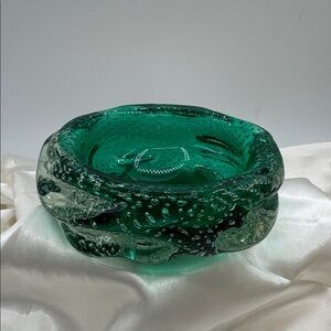 ARCHIMEDE SEGUSO (?) BULLICANTE MURANO VINTAGE 50'S ART GLASS BOWL GREEN